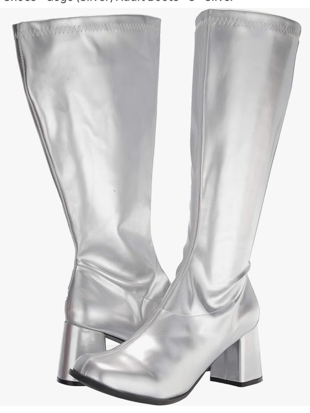 Silver Knee-High Gogo Block Heel Boots Size 10 by Ellie